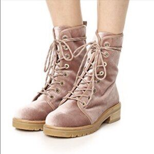 EUC Stuart Weitzman Metermaid Velvet Pink Combat Boots, Size 10.5
